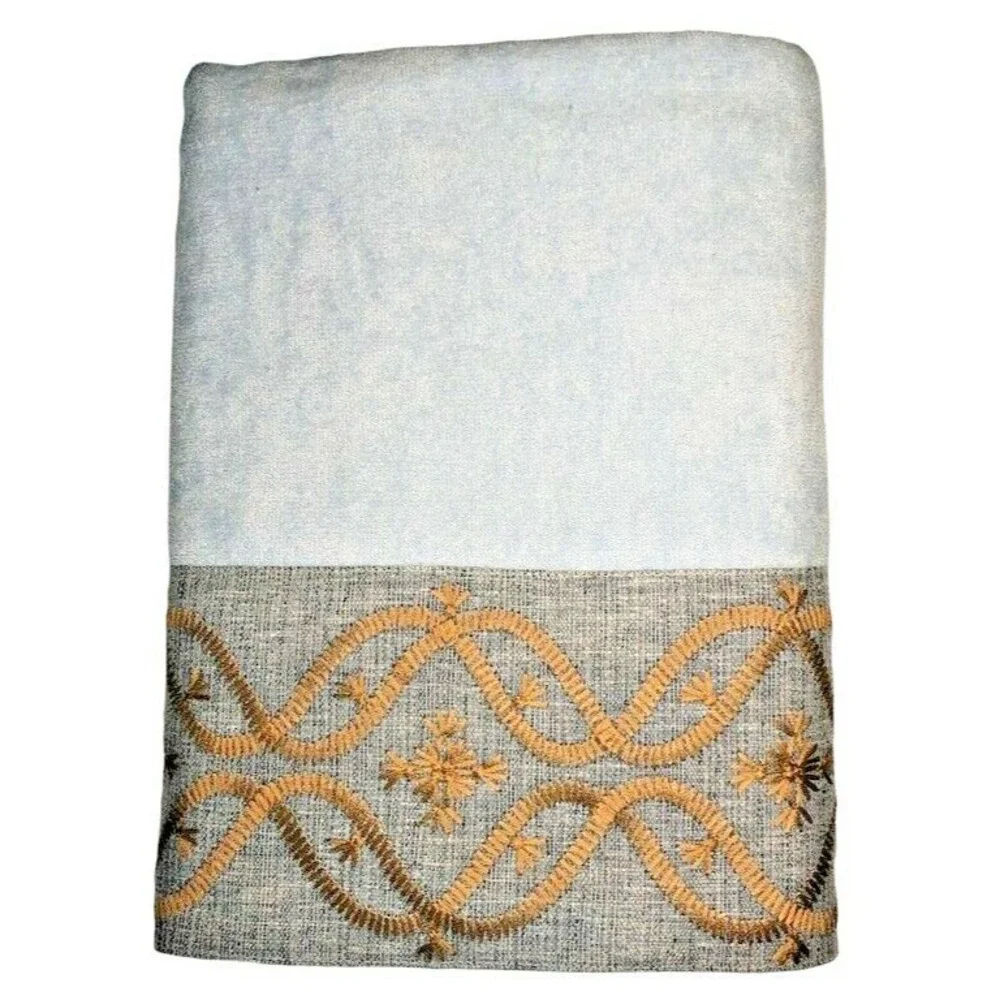 Avanti Bath Towel Embroidered Embellished Jacquard Border Blue Gray Gold 27x50